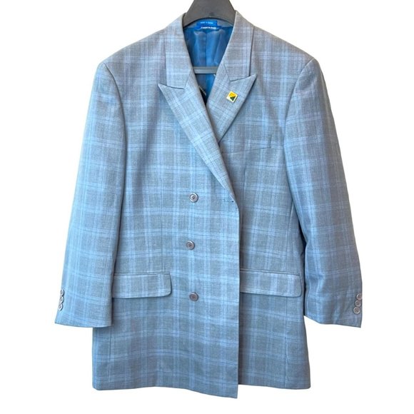 Giorgio Brutini Other - Giorgio Brutini Men Plaid Blazer Coat Single Breasted Long Sleeve Blue Size 42R